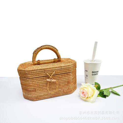 越南藤编手提箱家用茶具收纳盒手工编织复古风带盖装饰手提篮
