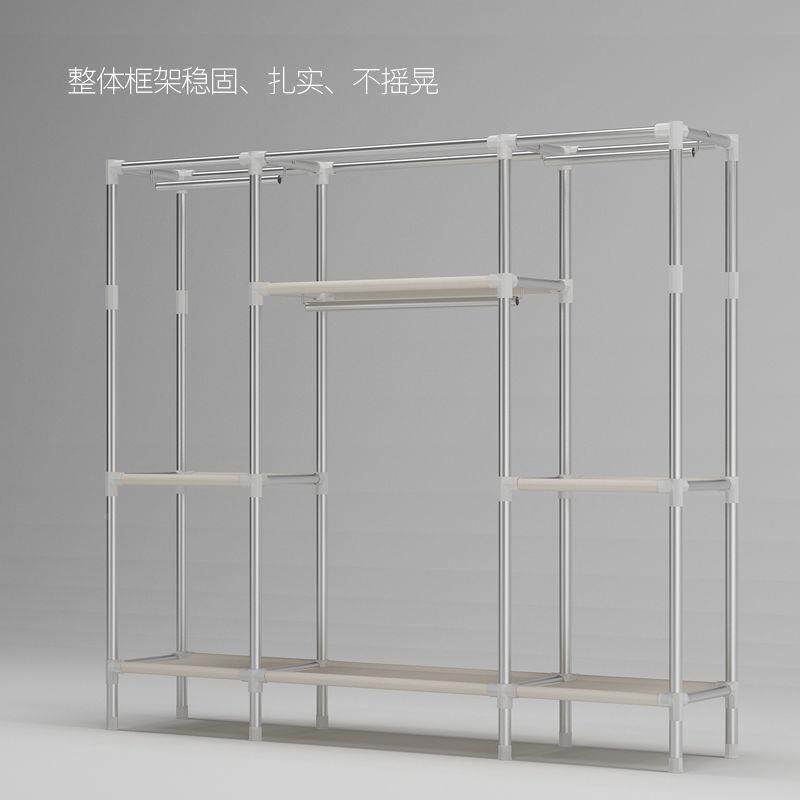 易衣柜单钢简管加NPY粗加固布衣非柜双人衣橱实木组装收纳超大布