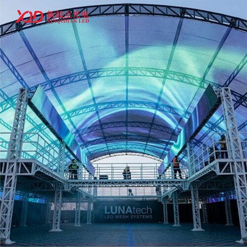 led像素网格屏全彩户外LED防水智能T20双灯P62.5柔性透明网格屏