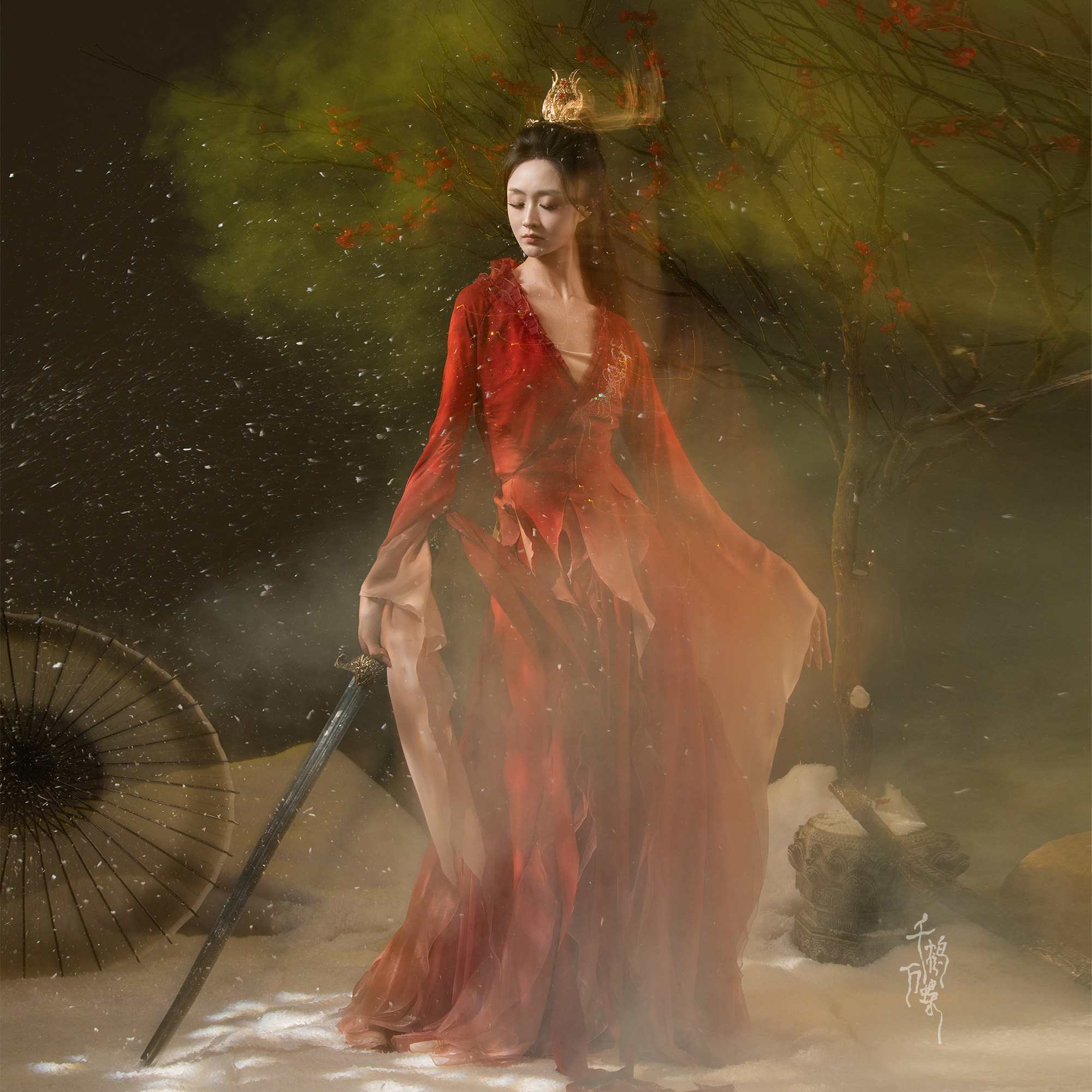 千鹤万蝶丨烬凝丹若 赤焰凝珠一剑惊红国风舞蹈服女侠客风剑舞