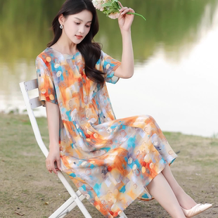 复古度假瘦沙滩裙子大摆收腰显瘦海边沙滩 2025女棉绸连衣裙中长款