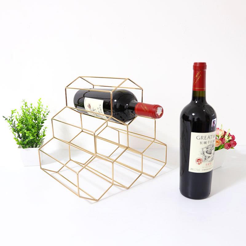北欧铁艺蜂巢红酒架 金属摆件客厅酒吧酒柜展示装饰品葡萄酒架
