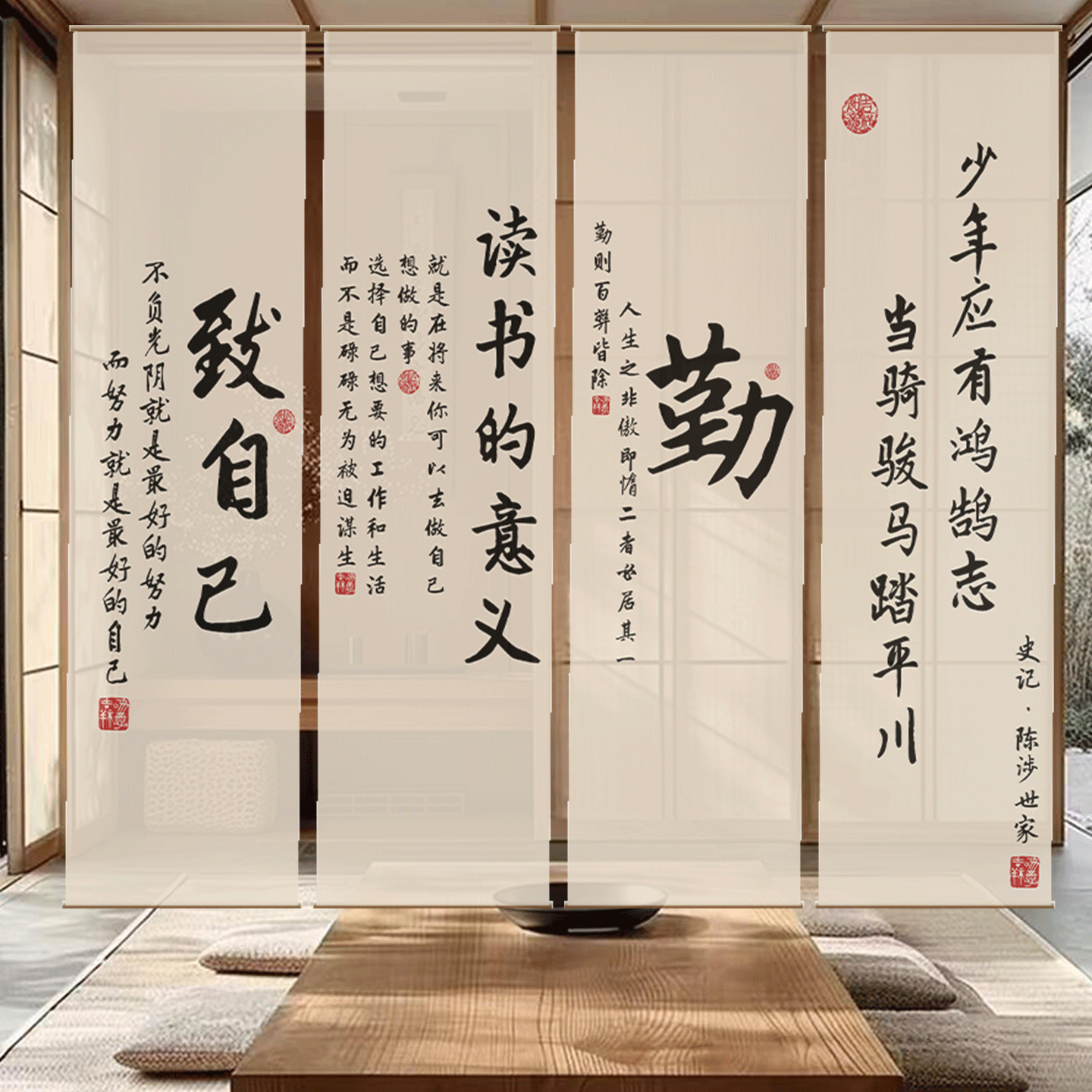 新中式古风书法纱幔办公茶室桌书房客厅背景墙氛围布置挂画装饰布图片
