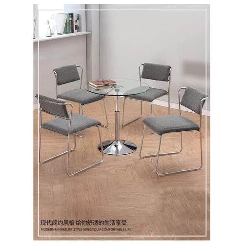 钢化玻璃小圆桌简约升降圆形洽谈桌子餐桌休闲咖啡桌不锈钢可旋转