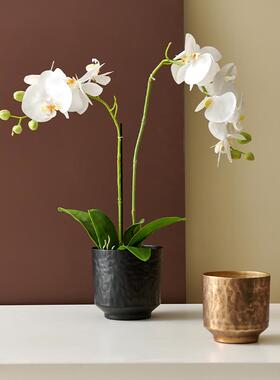 进口锤纹铝制金属复古小花盆摆件现代北欧新中式样板间花瓶装饰品