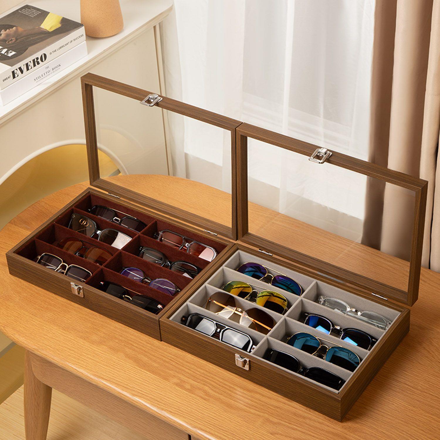 眼镜收纳盒家用高档多格大容量木质太阳镜墨镜展示盒防压防尘时尚