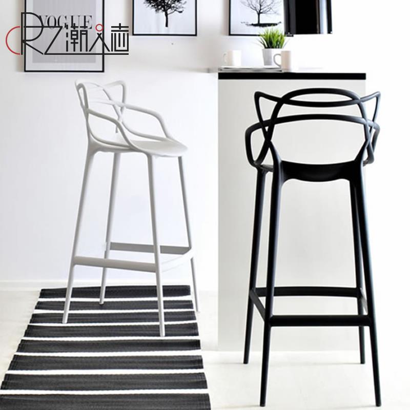 户外高脚凳子靠背吧台凳北欧设计师蔓藤吧椅创意家用塑料酒吧椅子