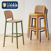 现代简约塑料吧椅靠背高脚凳北欧吧台椅家用阳台高椅子彷藤编餐椅