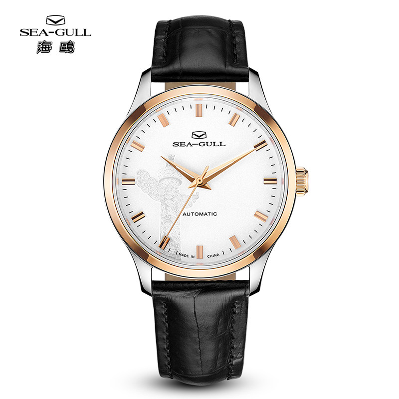 海鸥手表大师纪念版夜光镀金色男士复古华表自动机械手表腕表1063