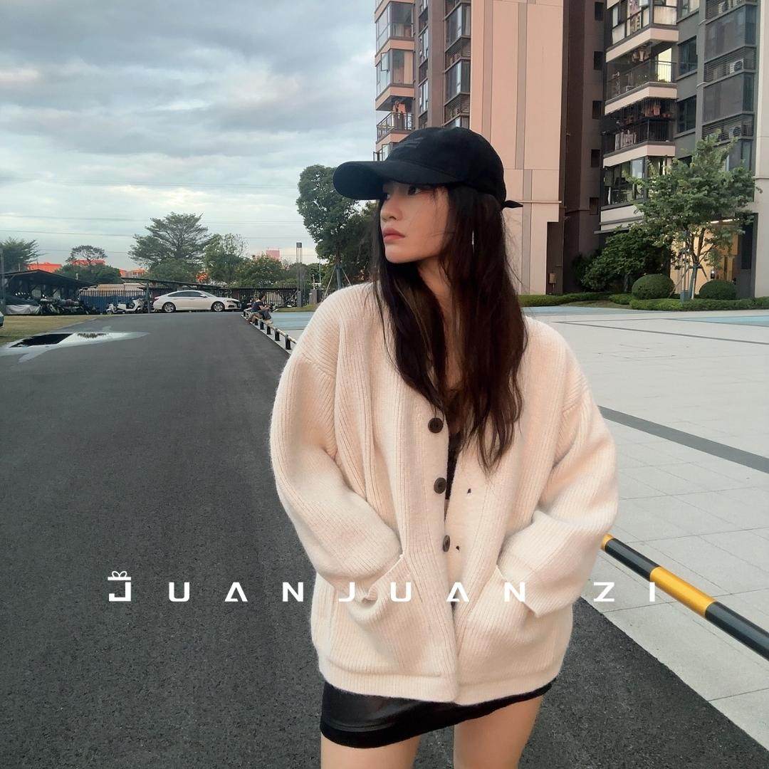 慵懒针织衫外套上衣毛衣开衫高级感气质女款宽松显瘦温柔纯色V领