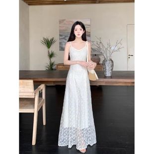 蕾丝吊带连衣裙女2025年夏季 法式 高级感气质初恋海边度假沙滩长裙