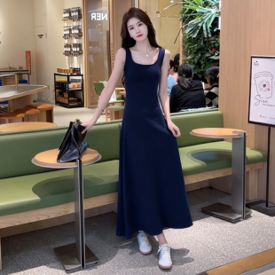 蓝色无袖 海边度假高级感气质长裙 背心吊带连衣裙子女夏季 2024新款