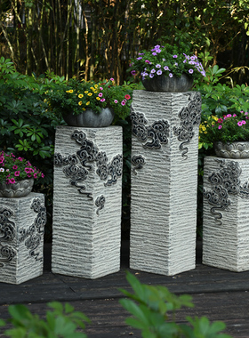 仿古落地摆件中式庭院花园户外盆景架客厅小院子仿石柱室外花架