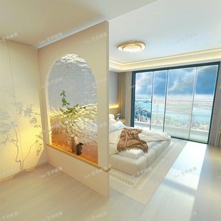 水波纹隔断双层钢化玻璃艺术屏风定制海棠钻石压花油画石头纹玻璃