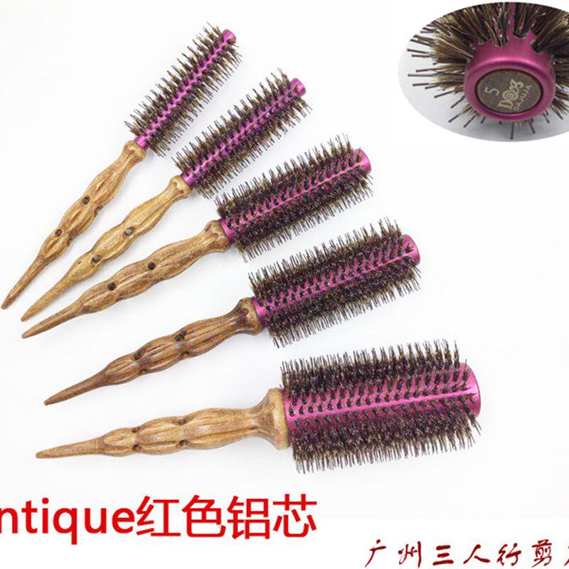 韩国原装Antique红色铝芯棕毛梳子 发型师专用滚梳高品质枫木手柄