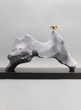 现代新中式艺术品雕塑摆件办公室假山酒店会所样板间客厅软装饰品