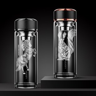 雷德夫【动物】高档500ml双层玻璃杯车载办公泡茶杯水杯商务礼盒