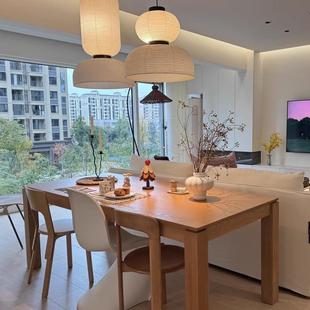 北欧实木餐桌侘寂橡木书桌极简办公桌原木客厅大长桌设计师工作台