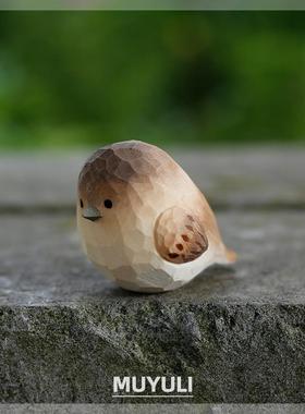 木质木雕小鸟摆件小肥啾可爱迷你麻雀桌面装饰女ins风治愈系礼物