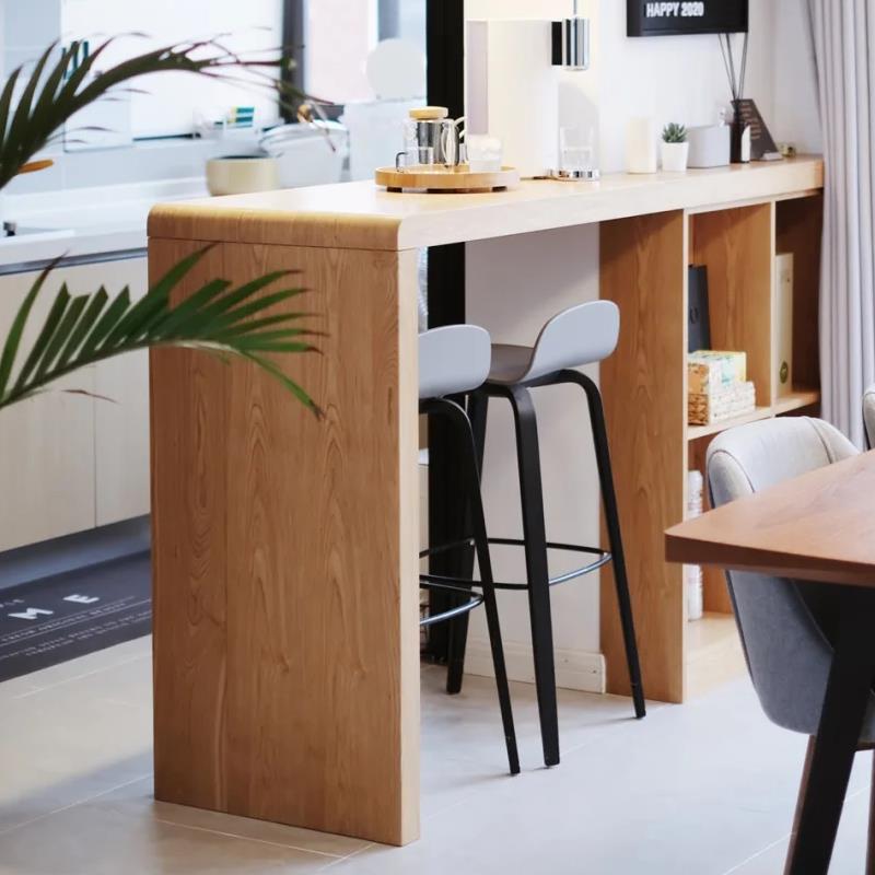 原木实木吧台定制简约北欧靠墙桌小吧台橡木黑胡桃木定做台面餐桌