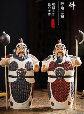 禅世万娃娃手工陶瓷雕塑饰品工艺品家居门厅饰品横河二江门神