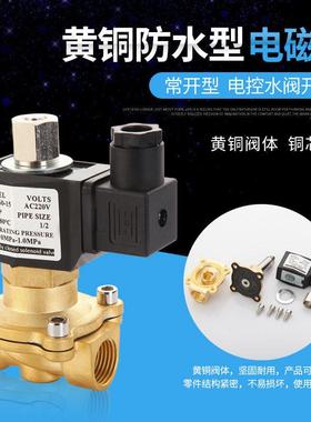常开防水电磁阀水阀AC220v开关阀DC24v气阀12v4分1寸2寸全铜线圈