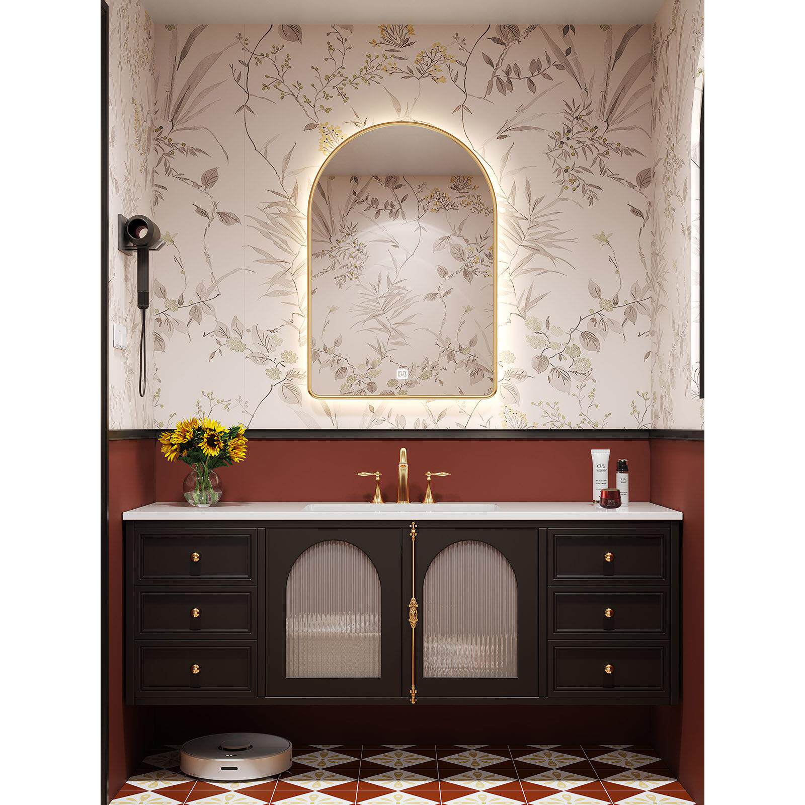 橡木浴室柜一体盆洗漱台法式复古卫生间洗脸洗手盆柜组合岩板定制