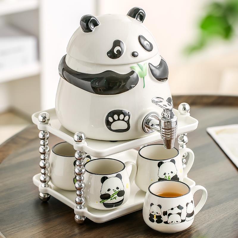 熊猫款陶瓷冷水壶套装温冷水家用大容量耐高温果汁啤酒饮料桶