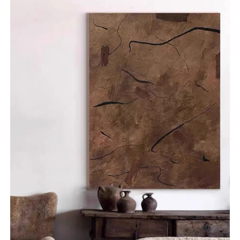 侘寂风玄关挂画抽象客厅餐厅装饰画极简肌理感中古花卉艺术挂画图片