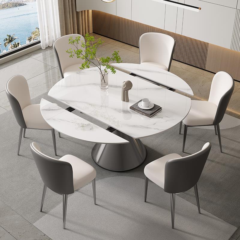 轻奢岩板旋转餐桌椅组合家用旋转伸缩两用饭桌现代简约小户型客厅