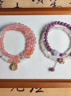 2025新款设计竹节轻奢小众紫云母双圈女款水晶手链猫爪时尚不撞款