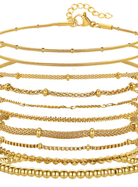 2025新款欧美风尚14K金麻花钛钢手链套装叠戴简约素手饰潮流时尚