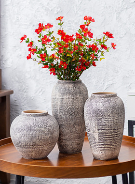 美式花瓶客厅插干花器酒店玄关家居陶瓷瓷器复古陶罐粗陶坛子