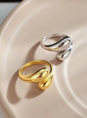 跨境欧美新款金属高级感时尚天然个性戒指男女几何饰品水滴爆款