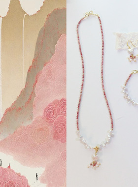 天然红纹石气质串珠链新中式天然淡水珍珠女小众轻奢颈链锁骨链