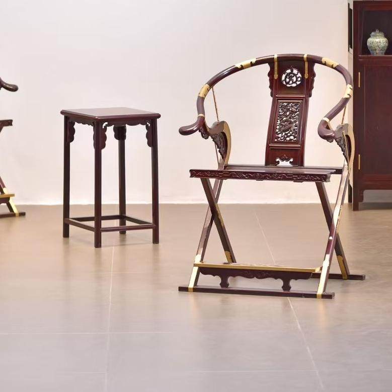 老挝大红酸枝明式头把交椅三件套新中式太师椅全实木圈椅折叠椅