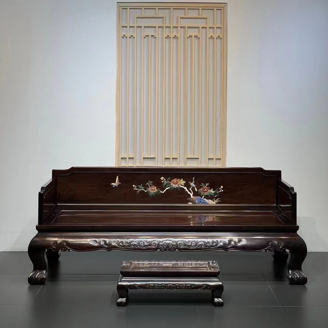 百宝镶嵌 明式家具老挝大红酸枝独板围子罗汉床别墅家具