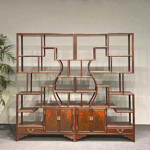 红木家具老挝大红酸枝博古架实木多宝阁茶叶展示柜置物架客厅隔断