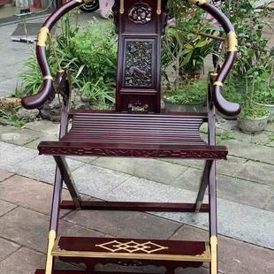 大红酸枝百宝嵌头把交椅红木明式交趾黄檀折叠椅休闲椅独板