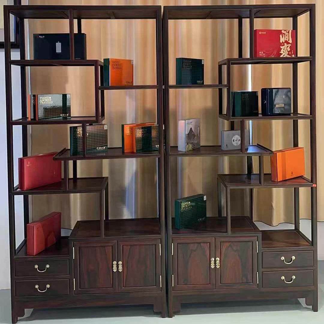 大红酸枝挂壁式博古架红木展示柜茶边柜实木多宝阁摆件收纳古董架