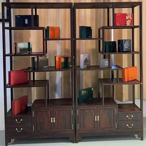 大红酸枝挂壁式博古架红木展示柜茶边柜实木多宝阁摆件收纳古董架