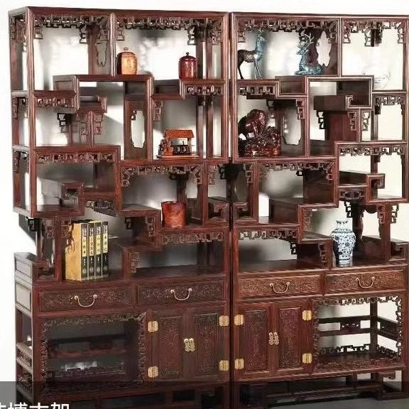 大红酸枝博古架多宝阁交趾黄檀红木紫砂茶壶展示架茶店陈列架子,住宅家具,红木博古架,淘宝优惠券,粉丝福利购,淘宝优惠卷