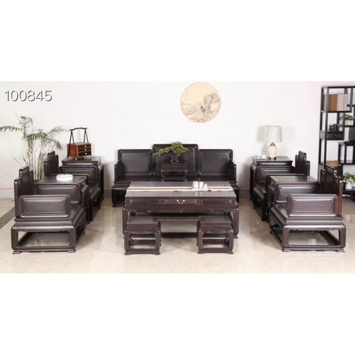 紫光檀十件套中式流梳背沙