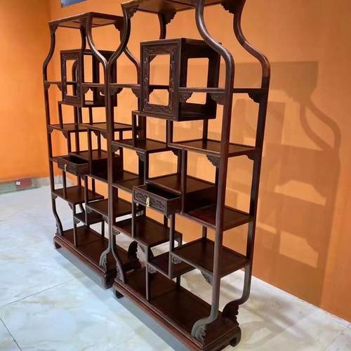 红木老挝大红酸枝木博古架中式实木古董书架红木置物架玄关隔厅