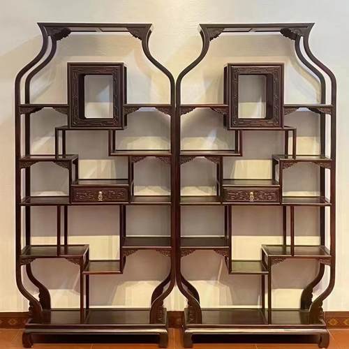 老挝红酸枝木博古架古董架客厅玄关柜中式红木实木家具断隔多宝阁