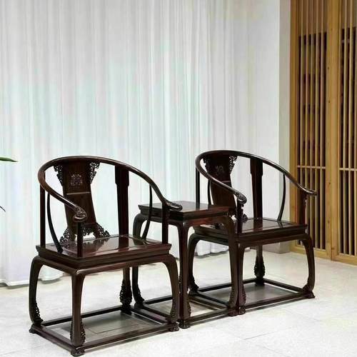 老挝大红酸枝皇宫椅三件套 交趾黄檀实木圈椅围椅宫廷椅明清家具