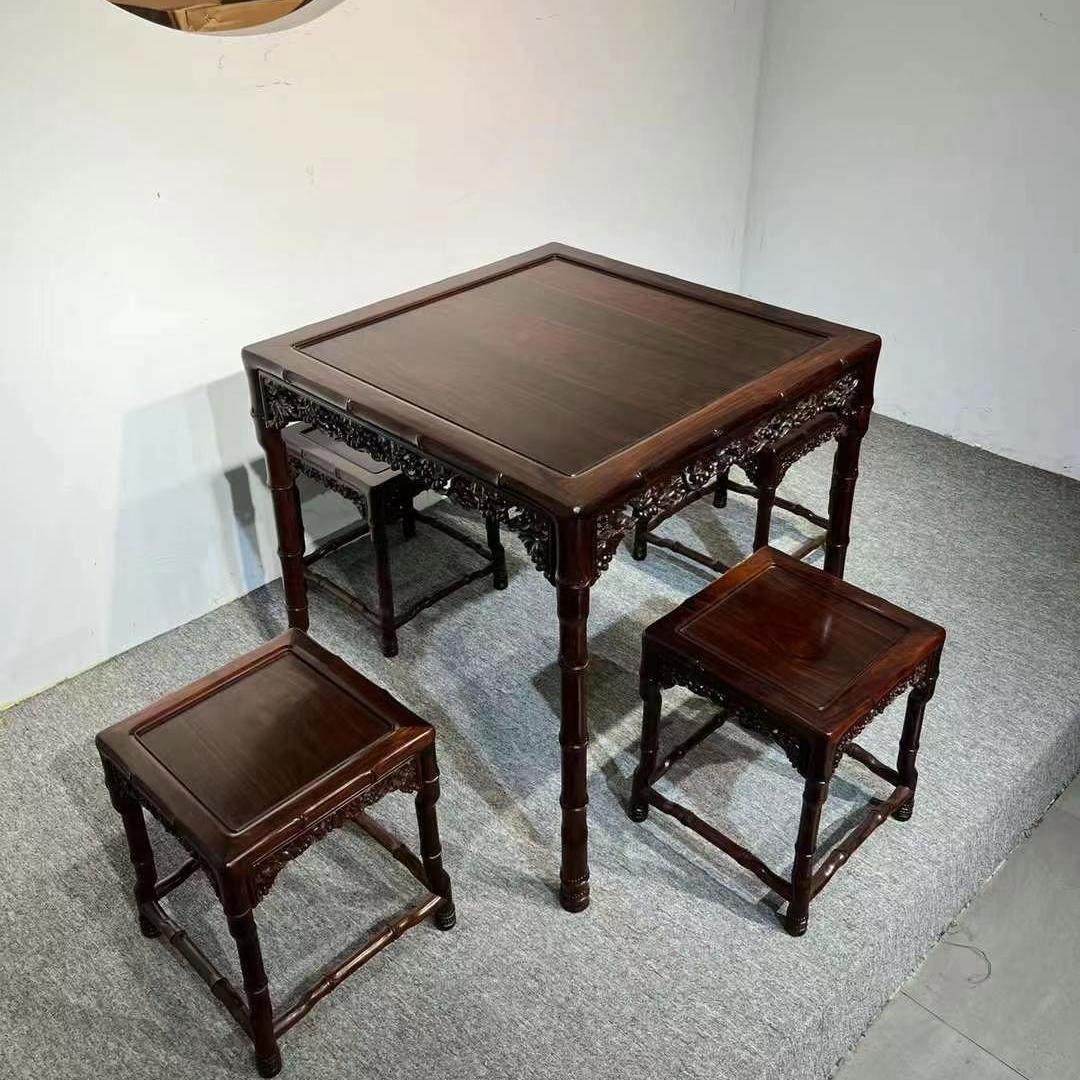 大红酸枝休闲桌椅五件套家用餐椅实木休闲桌棋牌桌茶桌八仙桌组合,住宅家具,红木边桌几类,淘宝优惠券,粉丝福利购,淘宝优惠卷