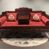 大红酸枝罗汉床三件套交趾黄檀客厅家具古典沙发床禅意贵妃榻