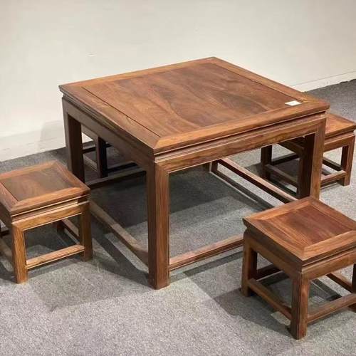 老挝大红酸枝明式茶桌方桌茶中式实木功夫茶具茶台休闲桌椅组合