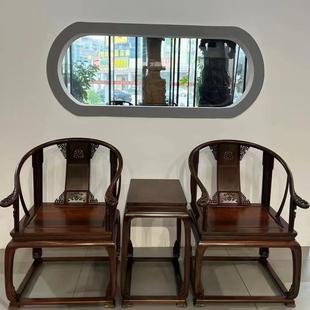 老挝大红酸枝老料圈椅皇宫圈椅三件套红木仿古家具会客椅扶手椅